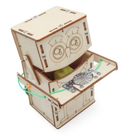 Robot Piggy Bank STEM Craft DIY Wood Coin Eating Puzzle Project Science Toy - Picture 8 of 10